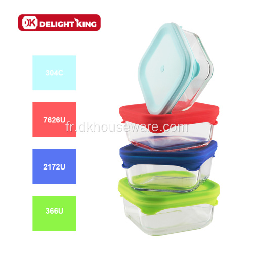 Conteneurs de préparation de repas en verre avec couvercle en silicone coloré